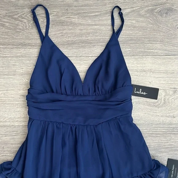 Lulus Lavish Perfection Ruffle Tiered Maxi Dress XS Navy Blue Chiffon Formal - Picture 6 of 11